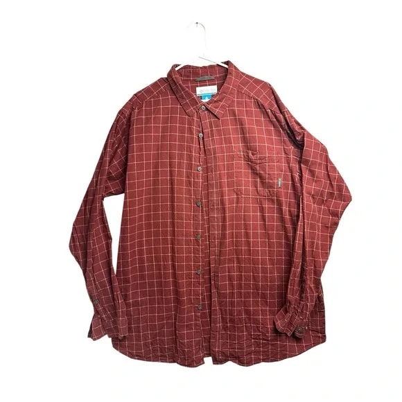 Columbia Maroon Plaid Long Sleeve Button Shirt, 2XT - Picture 1 of 9
